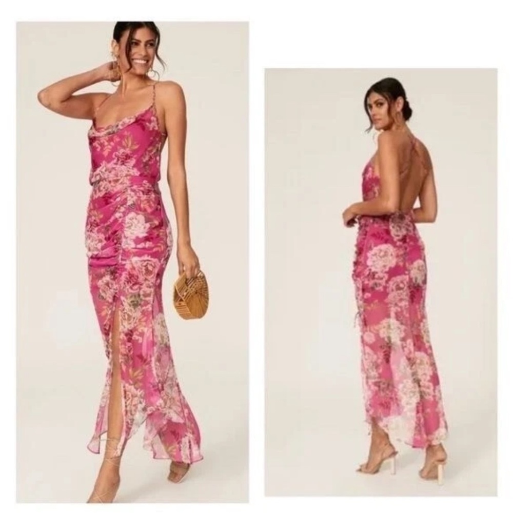 Sau Lee Freida Silk Dress Pink Floral MaxiRevolve Size US 4/ UK 8